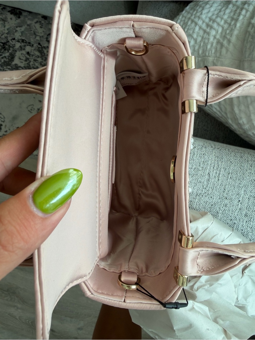 Zara Pink Floral Embellished Structured Bag - Picture 5 of 6